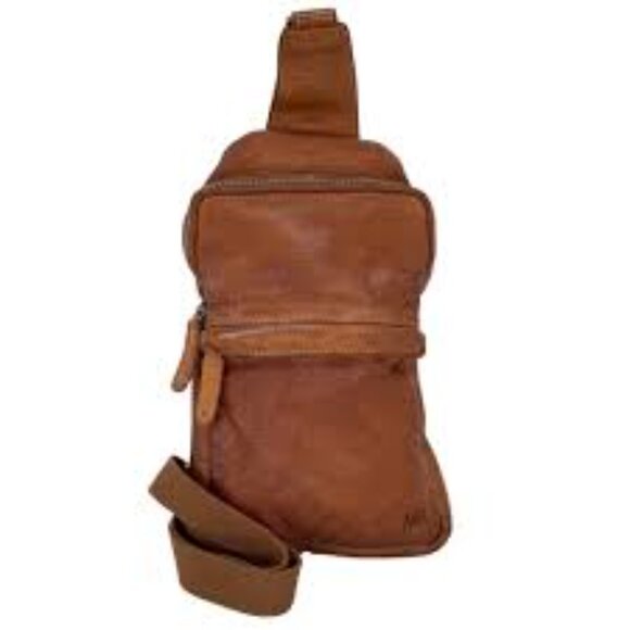 Marta Ponti Of Portugal Soft Washed Leather Sling Backpack Cognac Brown Bag NEW - Picture 2 of 16